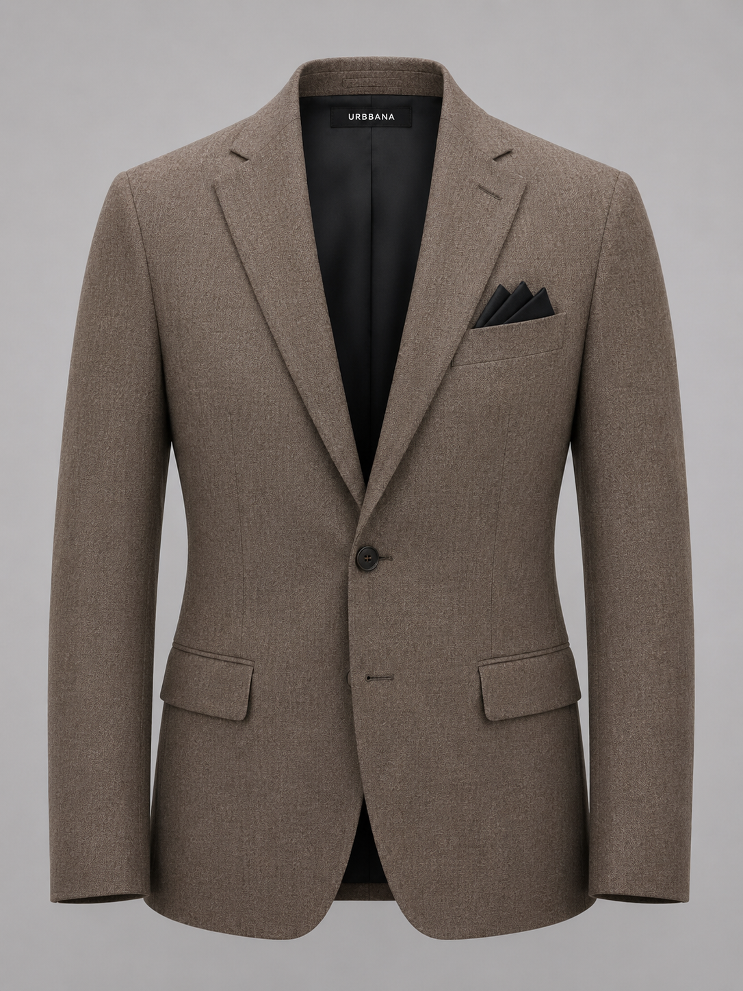 Taupe brown Melvin single-breasted blazer with notch lapels and flap pockets.