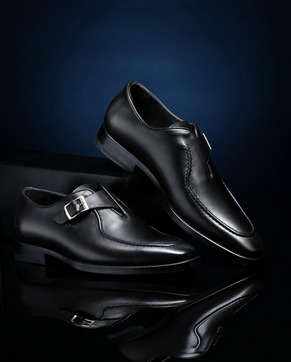 URBBANA Single Monk Dress Shoes Black, editorial pair.