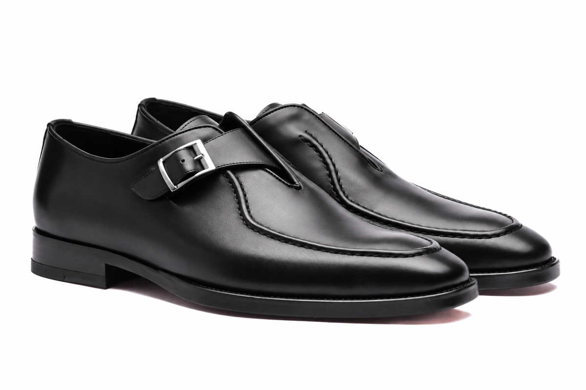 URBBANA Single Monk Dress Shoes Black, studio pair.