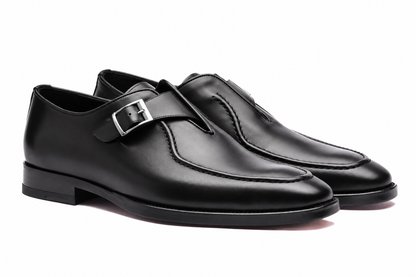 URBBANA Single Monk Dress Shoes Black, studio pair.