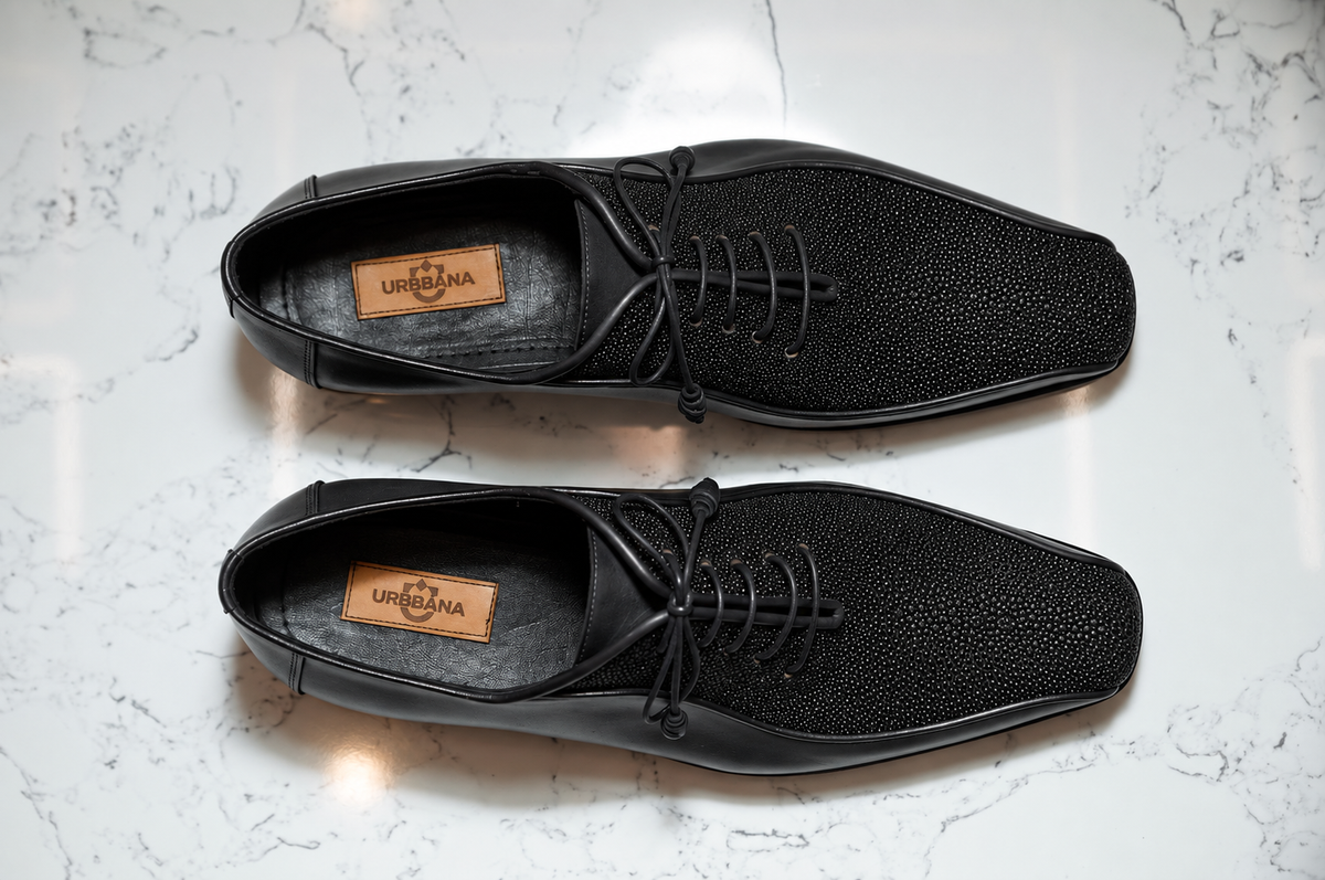 URBBANA Stingray Shoes Black, bird’s-eye pair.