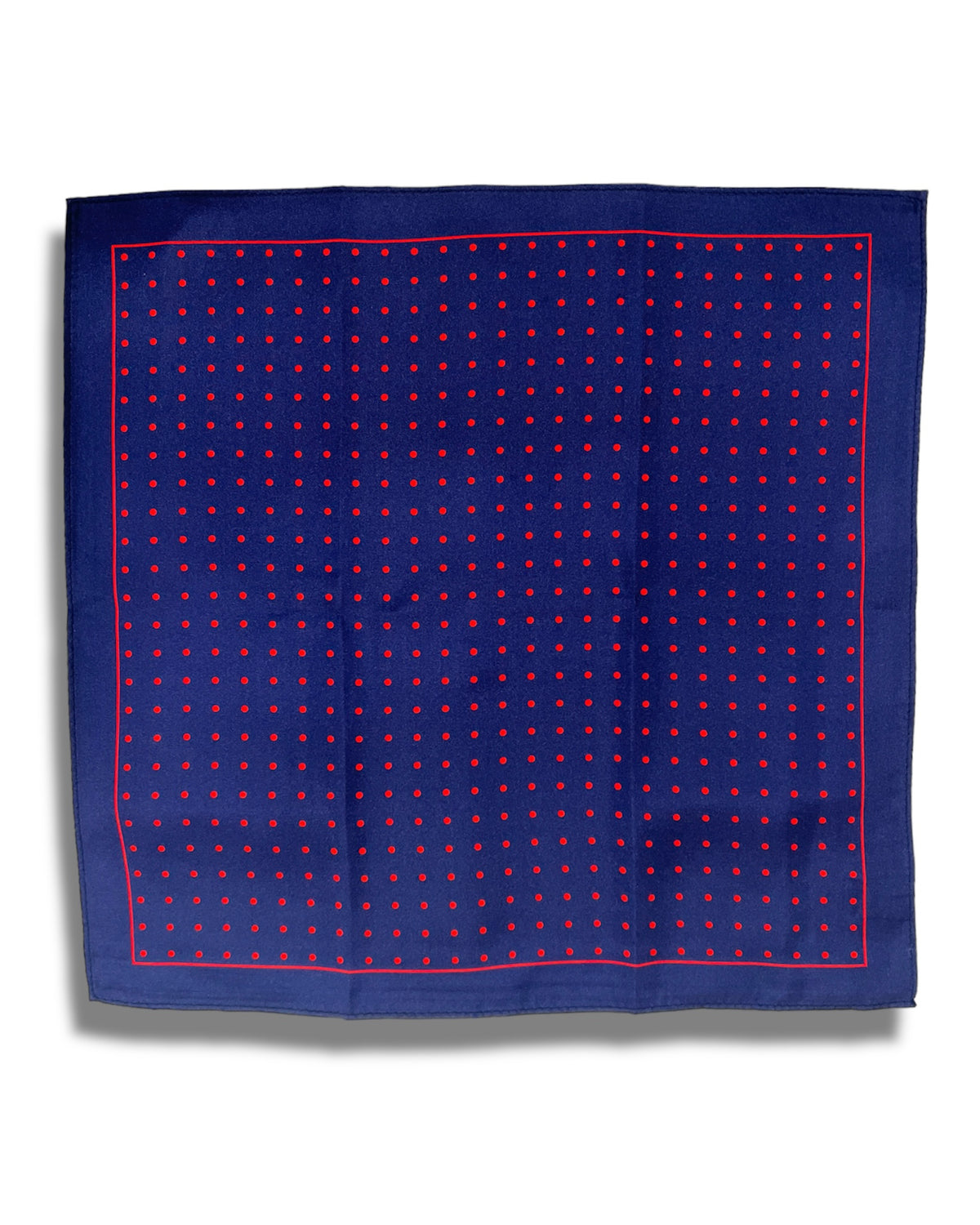 URBBANA navy pocket square with red dots.