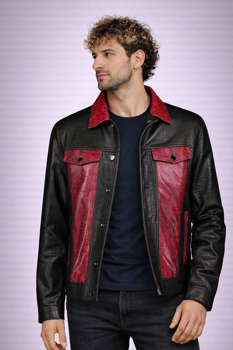 URBBANA Presley Black and Red Python and Lambskin Jacket.