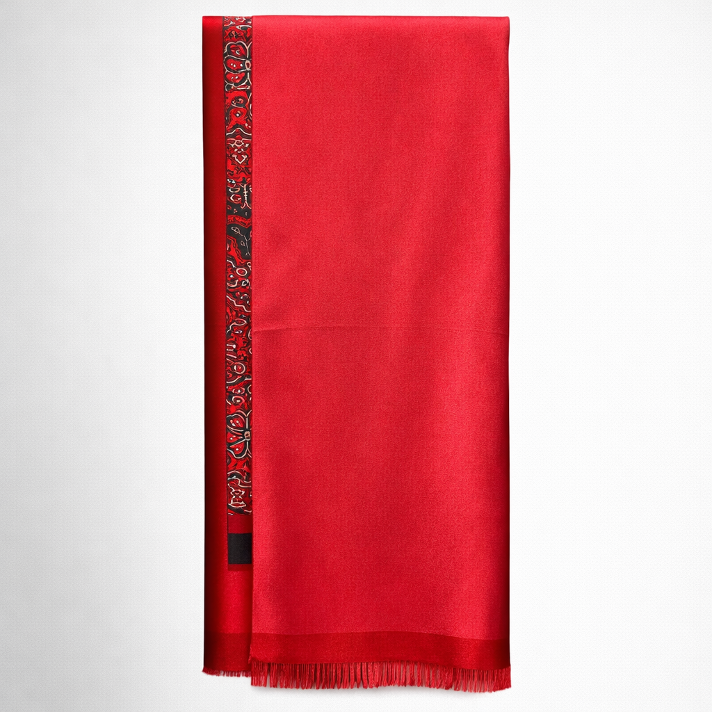 URBBANA solid red necktie displayed vertically on a light background.