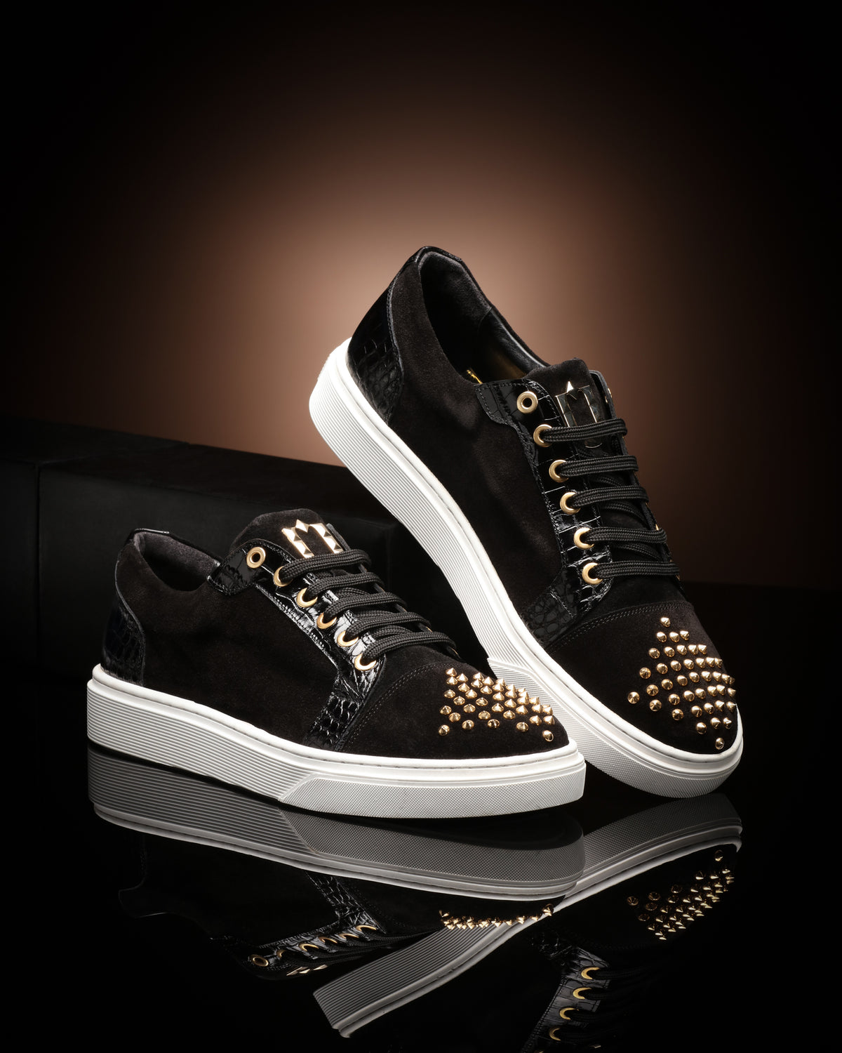 Suede Stud Sneakers - Black - Sneaker by Urbbana