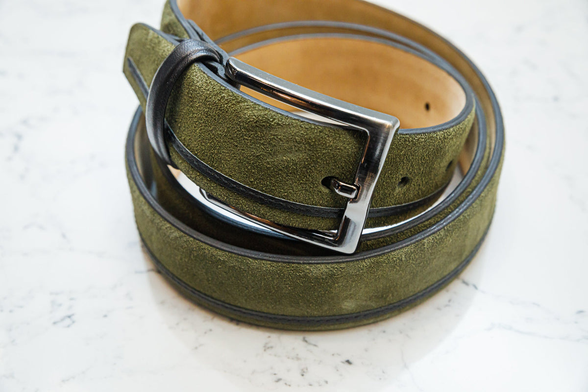 The Telles Khaki Suede Belt — original alternate angle