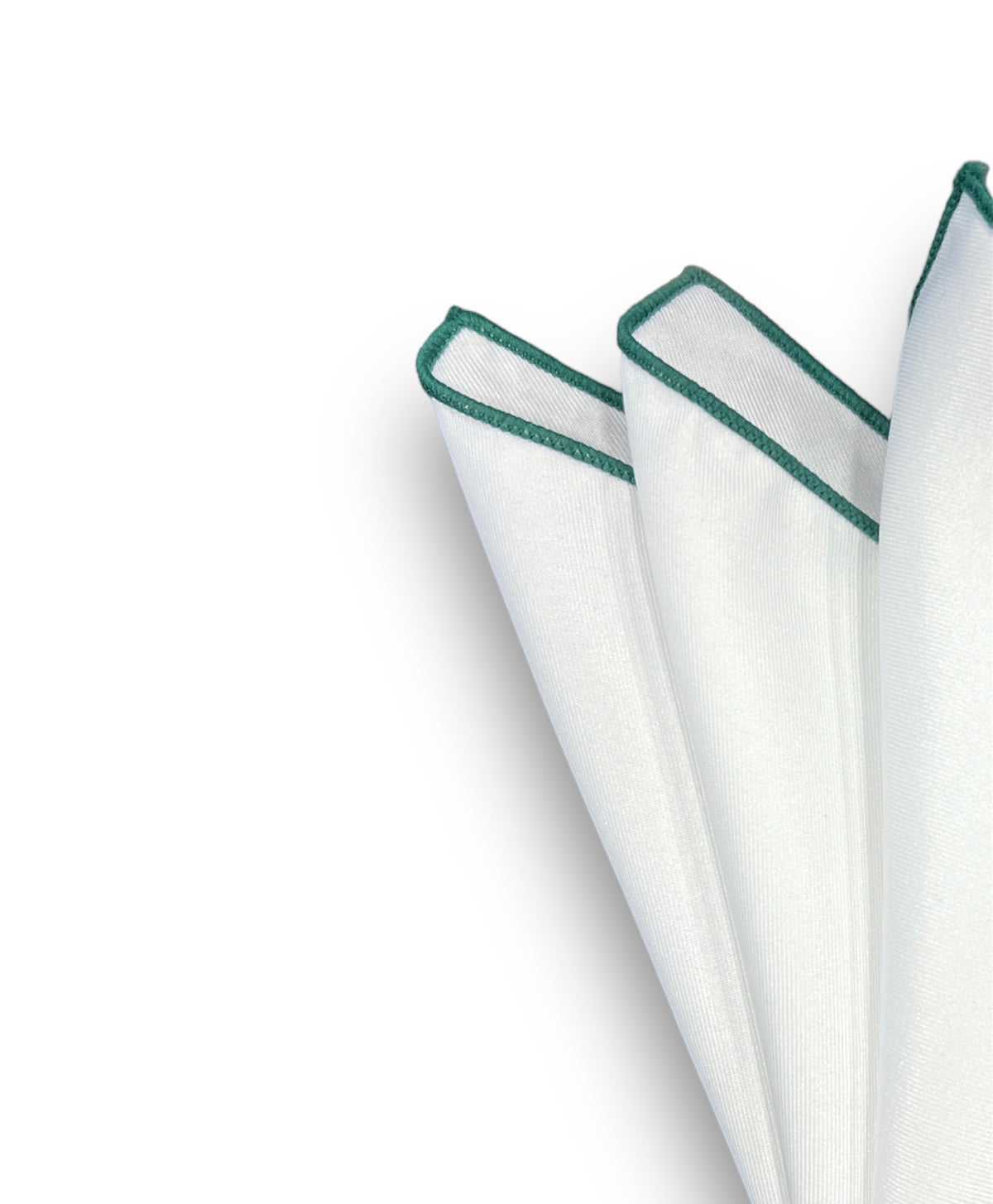URBBANA white pocket square with green trim.
