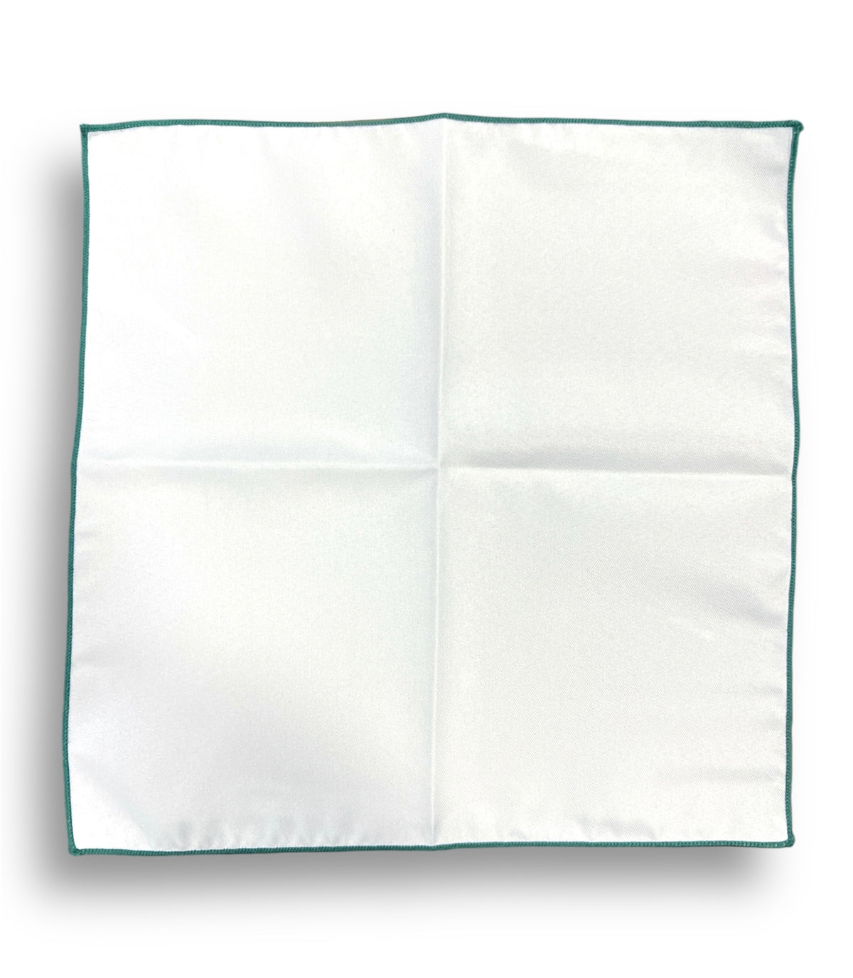 URBBANA white pocket square with green trim.