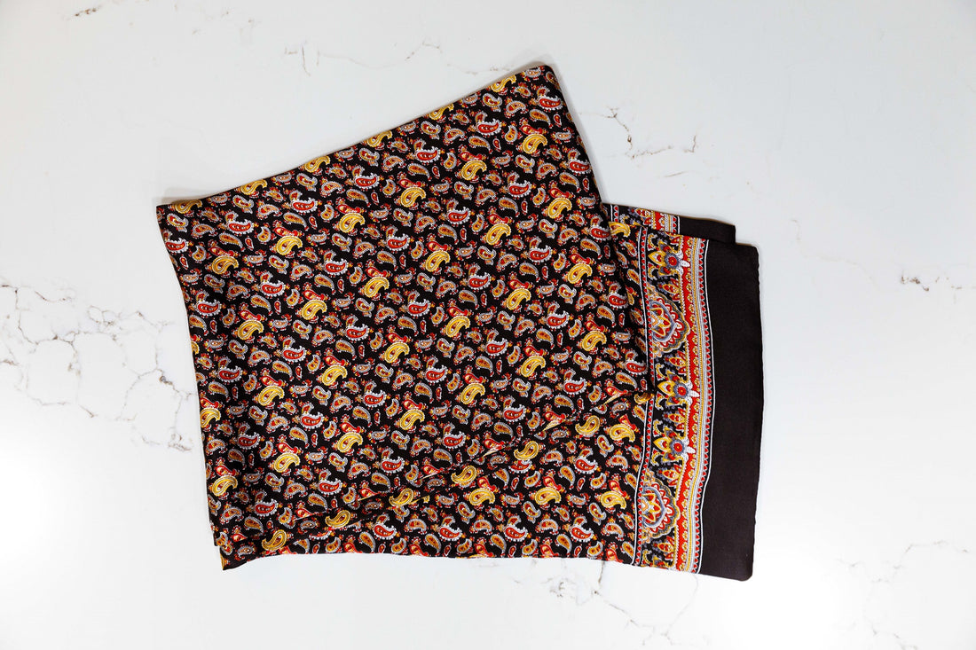 Silk Scarf - Black, Orange & Yellow - URBBANA Silk Scarves