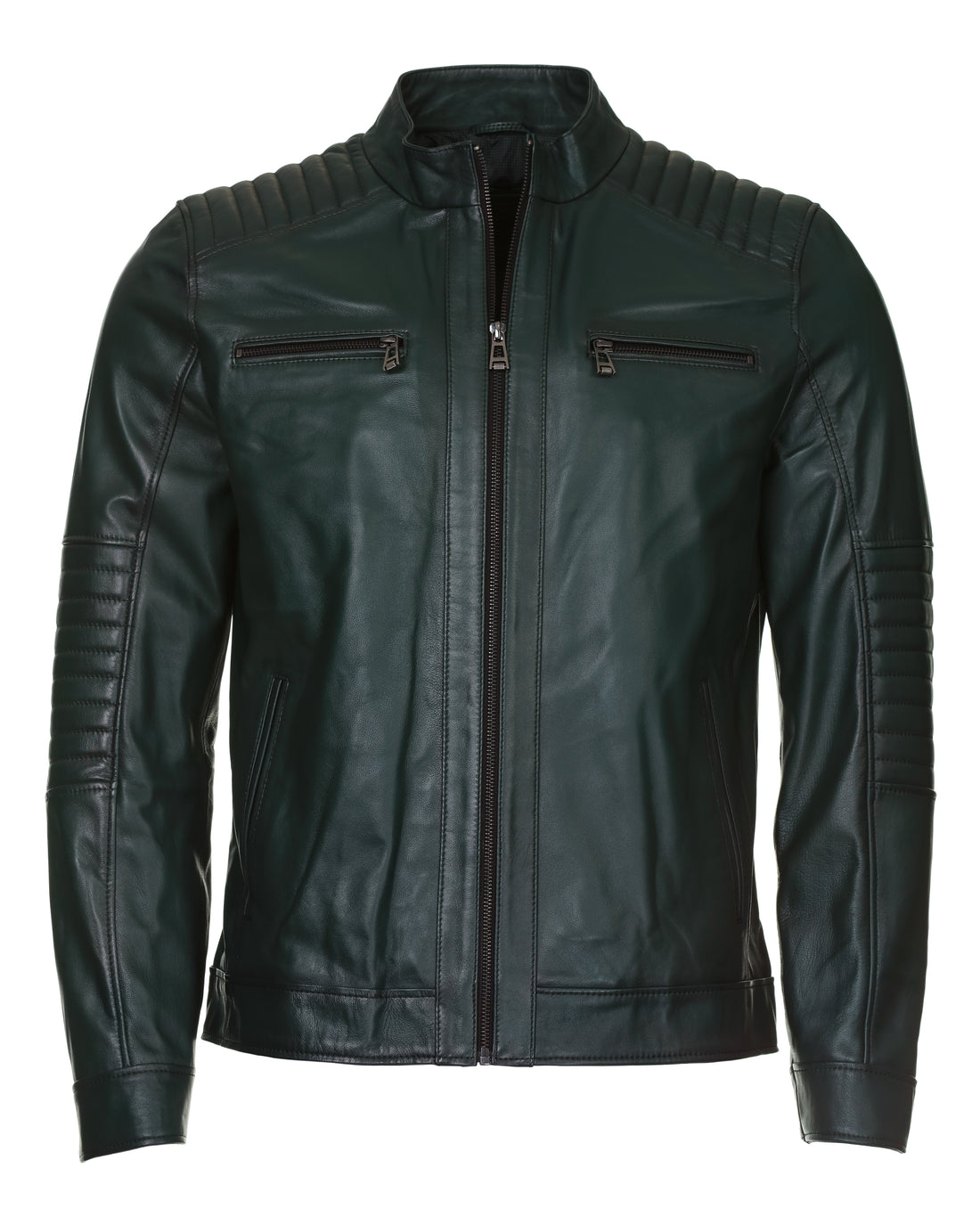 Lambskin Leather Jacket - Green - Leather Jacket by Urbbana