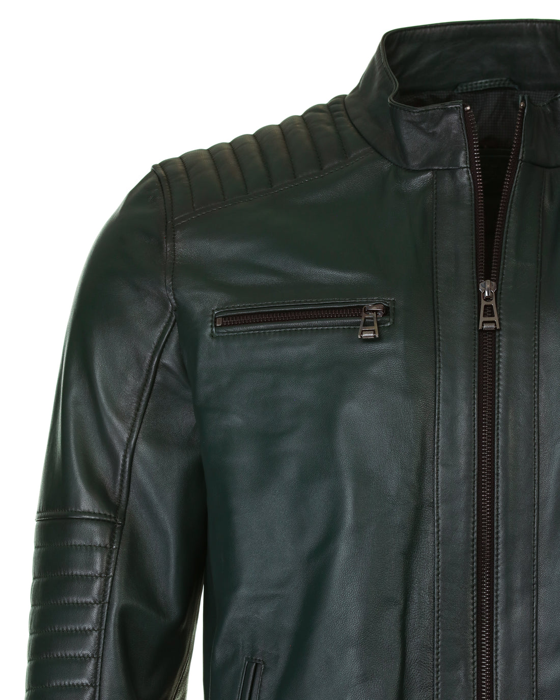 Lambskin Leather Jacket - Green - Leather Jacket by Urbbana