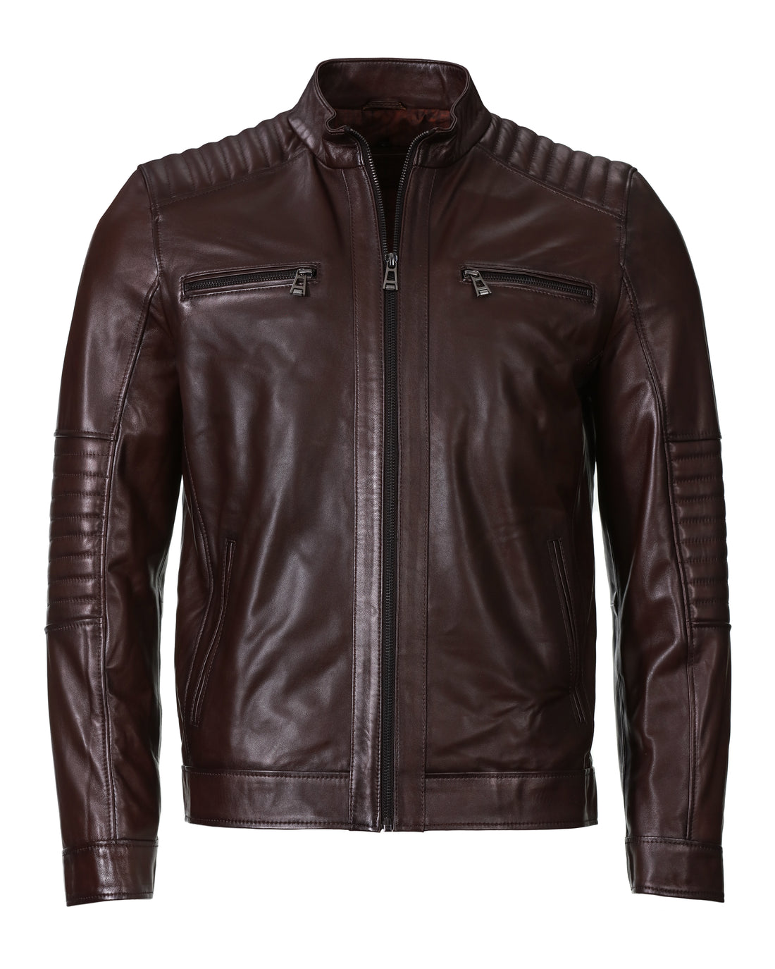 Lambskin Leather Jacket - Chocolate Brown - Leather Jacket by Urbbana