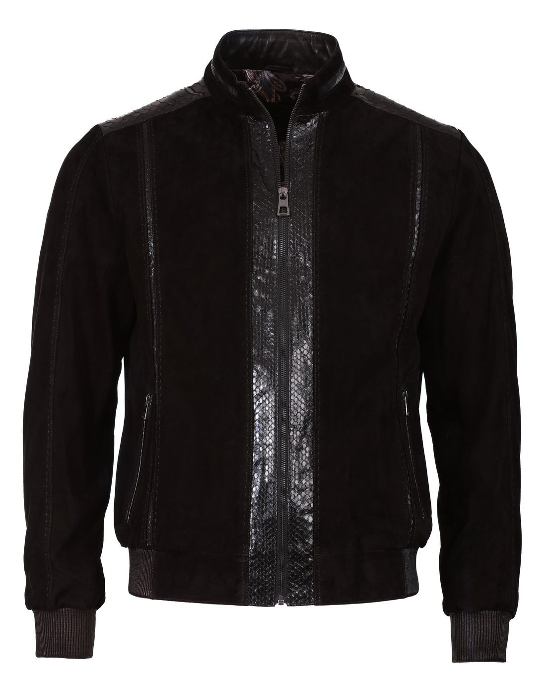 Lambskin Leather Jacket - Black Suede &amp; Snake - Leather Jacket by Urbbana