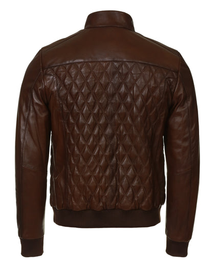 Lambskin Leather Jacket - Brown Diamond - Leather Jacket by Urbbana