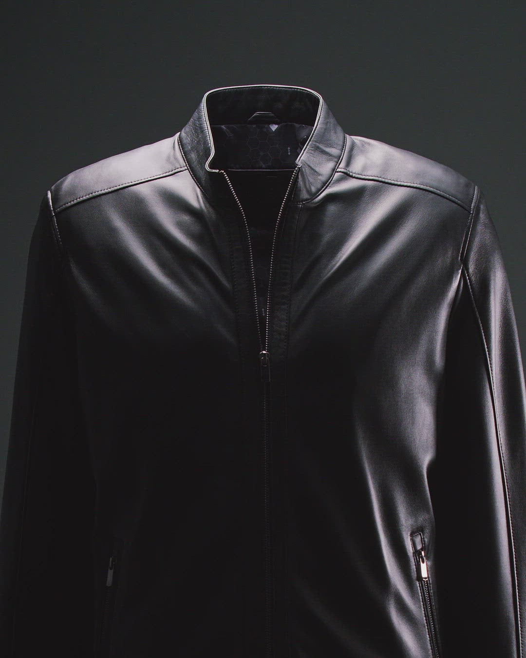 Lambskin Leather Biker Jacket - Black
