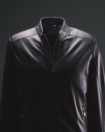 Lambskin Leather Biker Jacket - Black