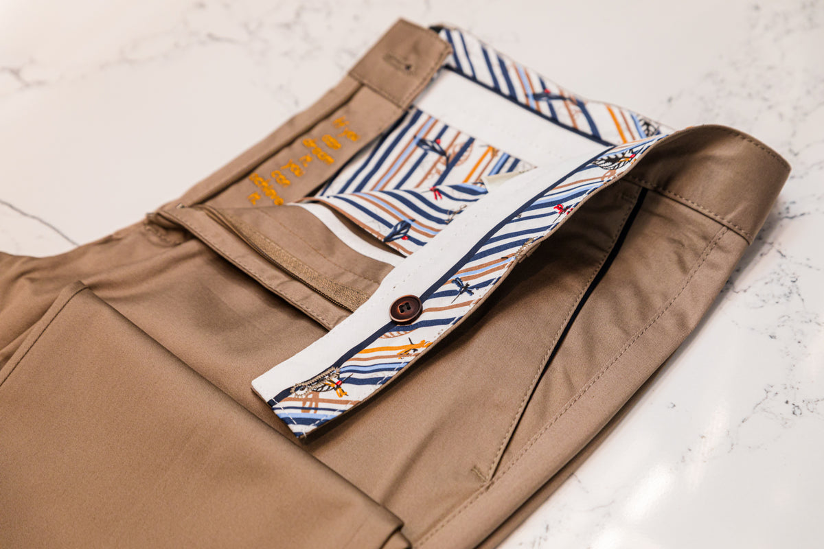 Brown Cotton Stretch Chinos - URBBANA Stretch Chinos