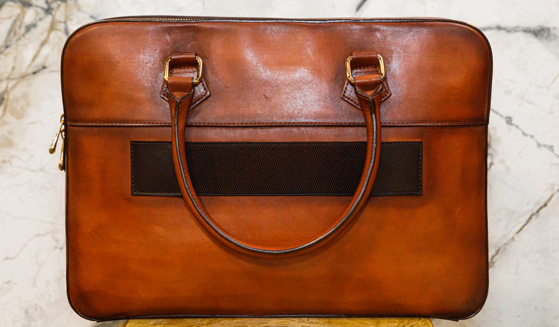 Cognac Patina Briefcase - Bags by Urbbana