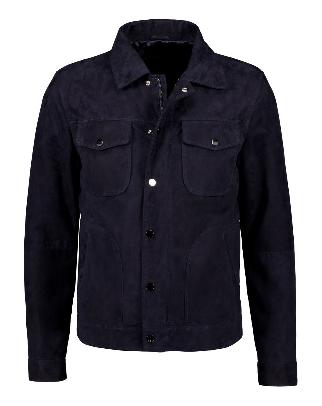 Lambskin Suede Leather Jacket - Navy - Leather Jacket by Urbbana