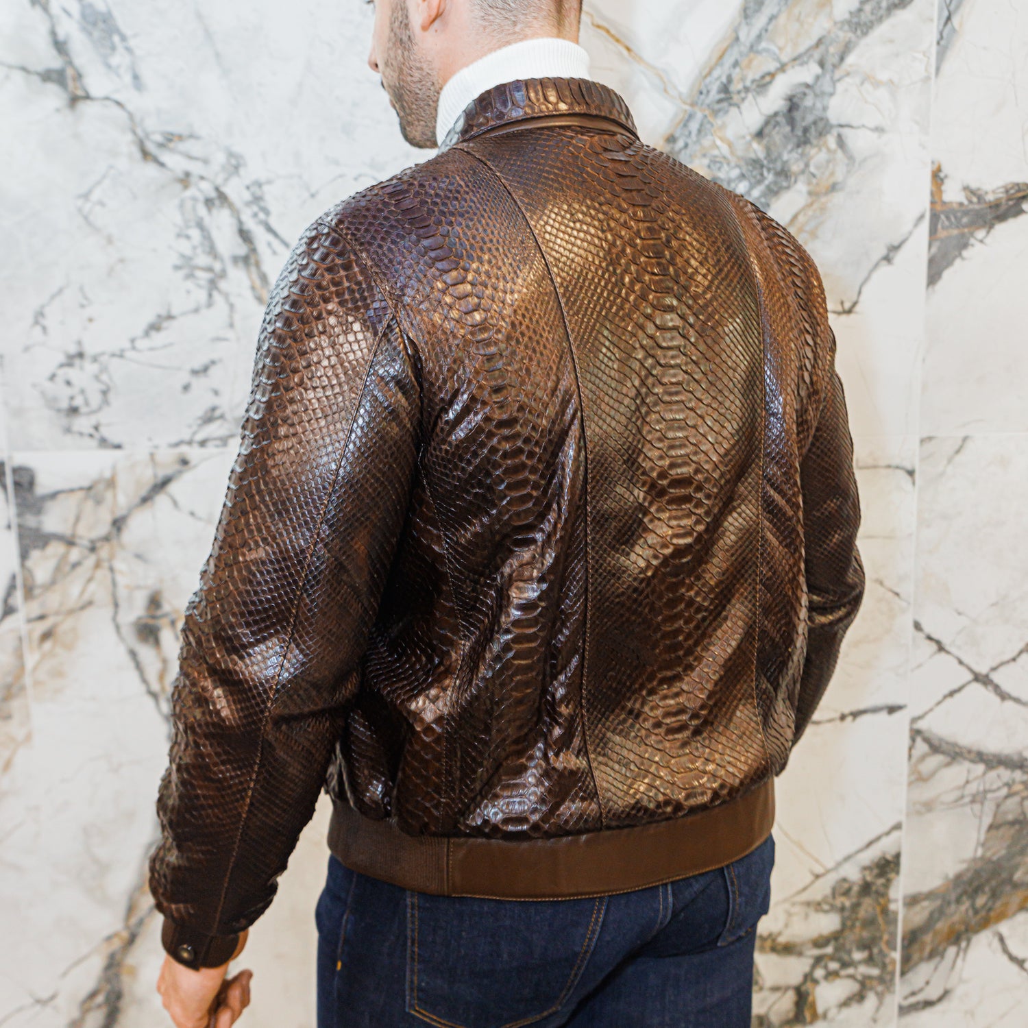 Python Leather Jacket - Brown - Leather Jacket by Urbbana