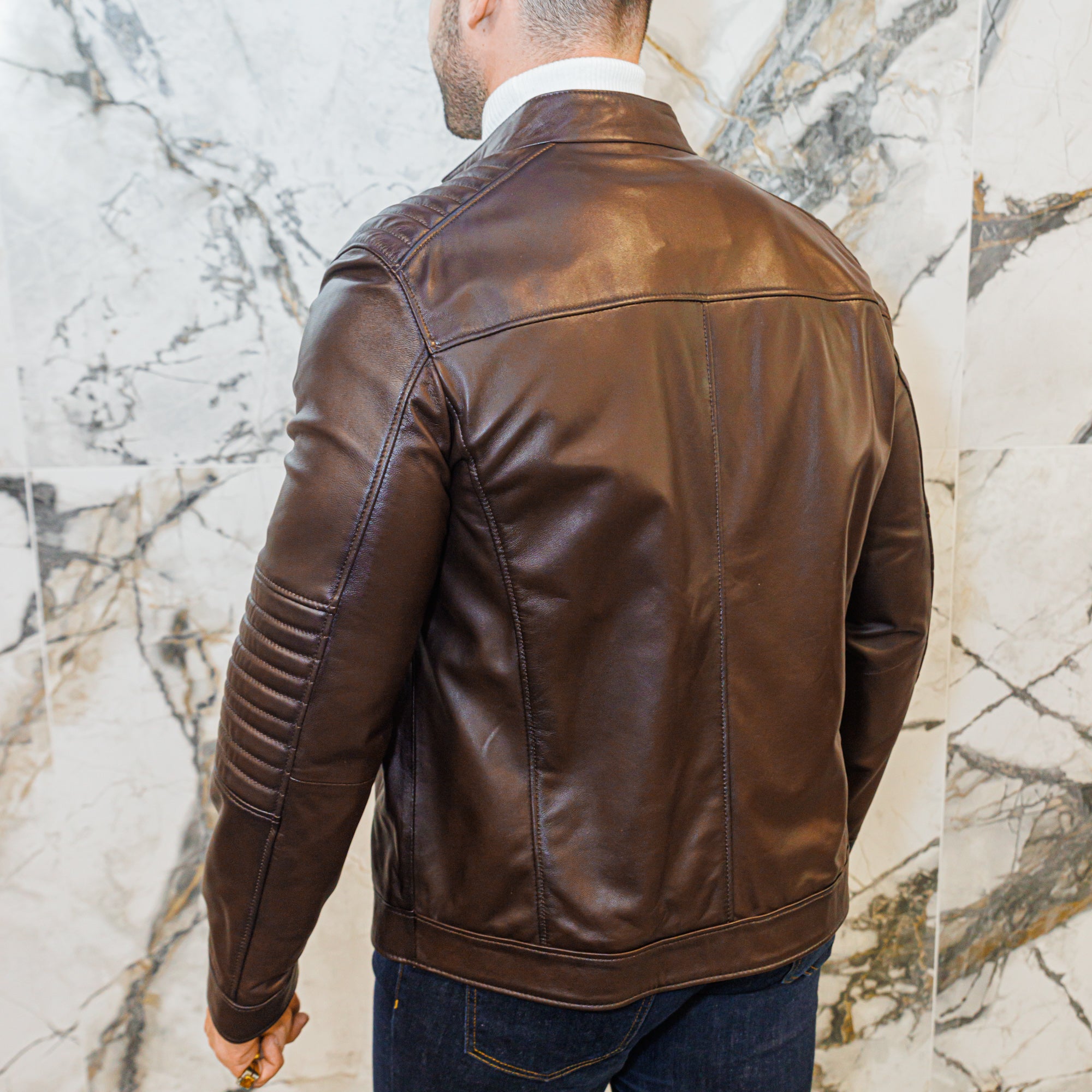 Lambskin Leather Jacket - Chocolate Brown - Leather Jacket by Urbbana