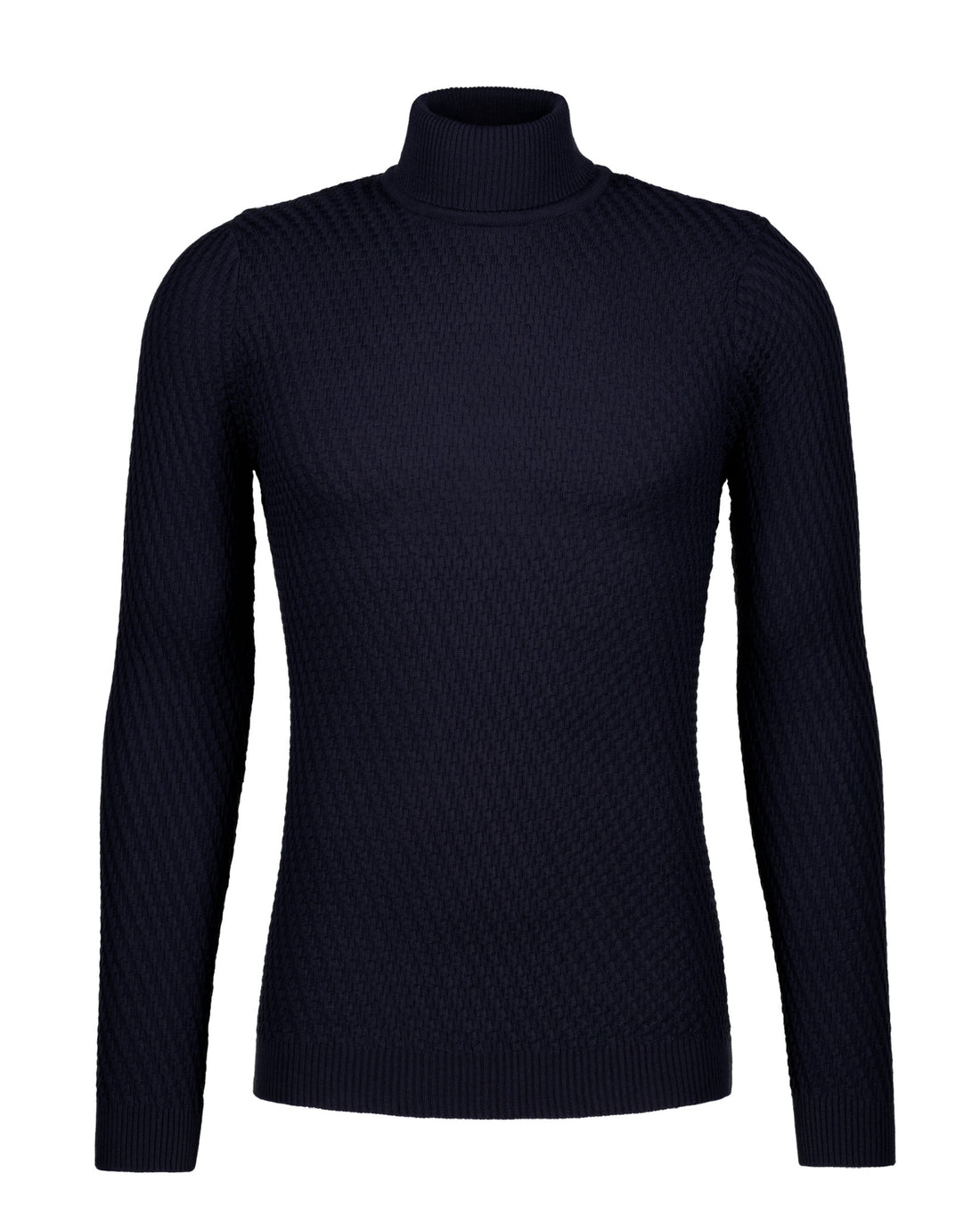 Textured Knit Turtleneck Sweater - Navy - Sweater by Urbbana