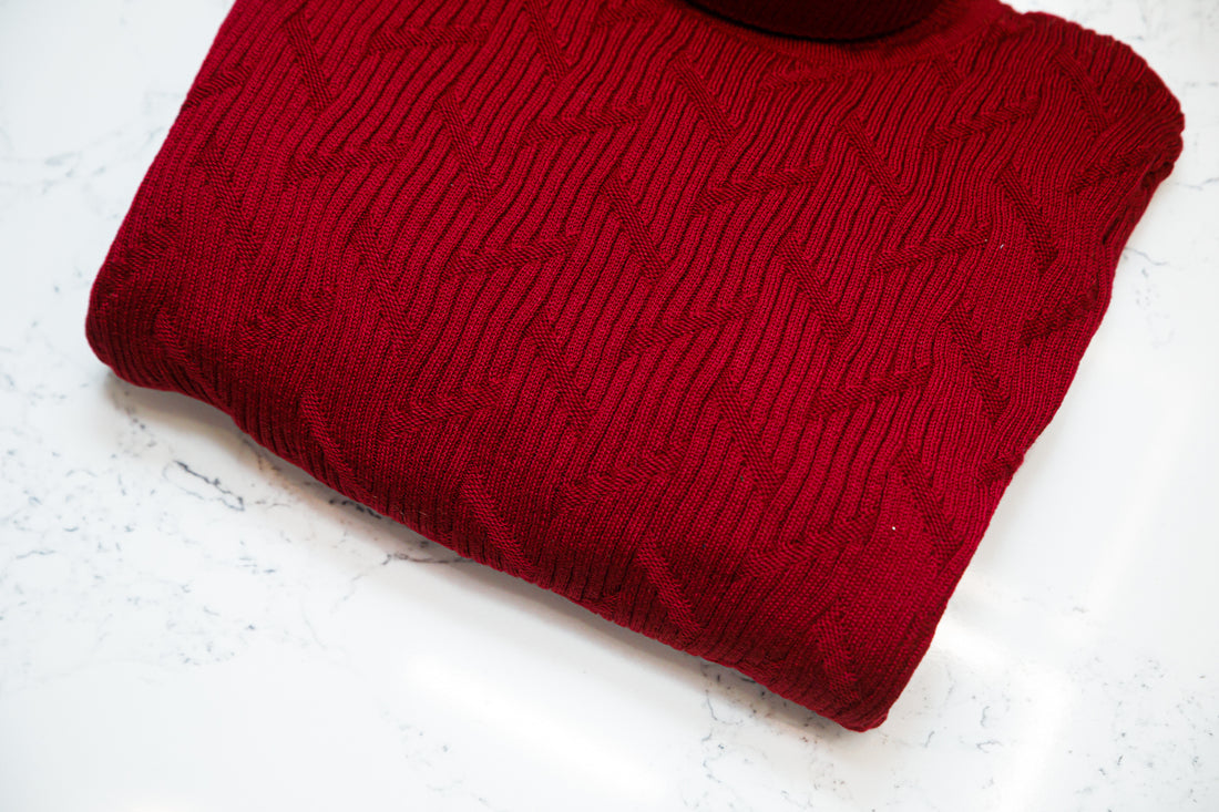 Abstract Knit Turtleneck Sweater - Red - Sweater by Urbbana
