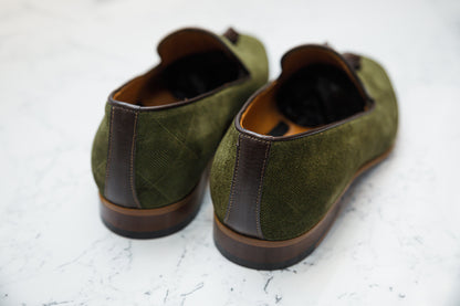 The Diamanté Suede Loafers - Khaki Green - Loafers by Urbbana