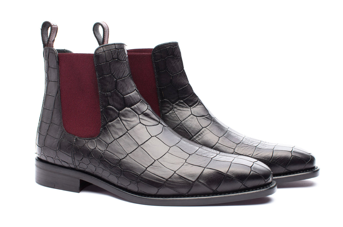 Croco Chelsea Boots - Black - Boots by Urbbana
