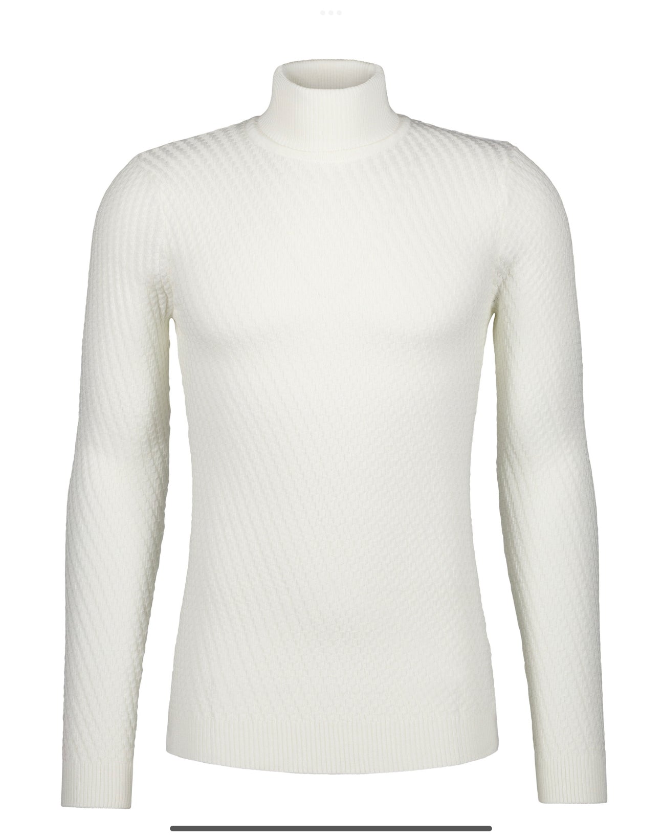 Textured Knit Turtleneck Sweater -  White - Sweater by Urbbana