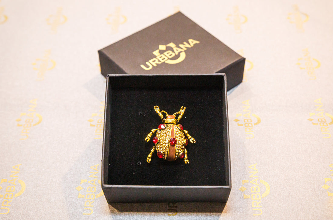 Embellished Beatle Lapel Pin - Red and Gold - Lapel Pin by Urbbana