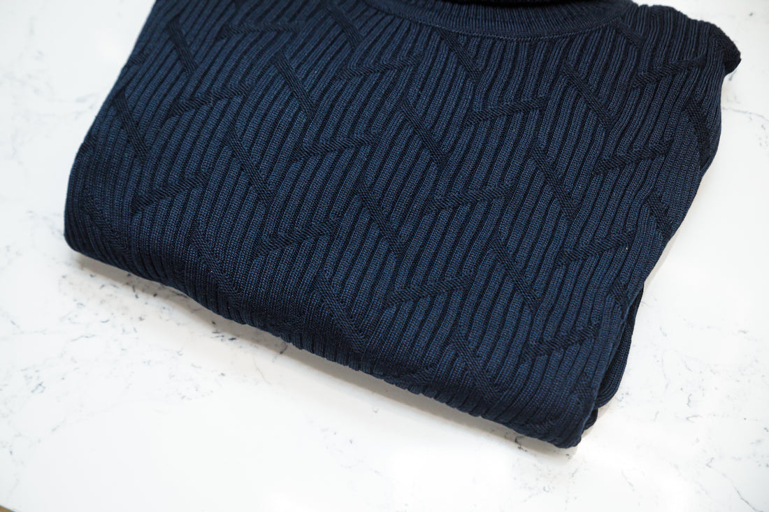 Abstract Knit Turtleneck Sweater - Navy - Sweater by Urbbana