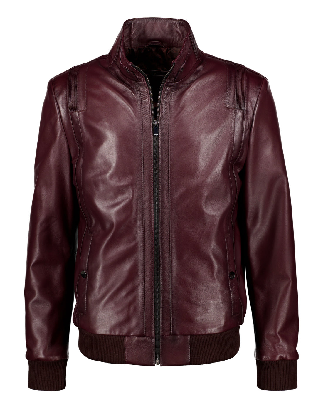 Lambskin Leather Biker Jacket - Burgundy - Leather Jacket by Urbbana