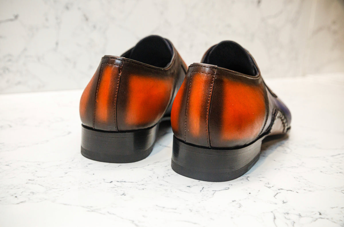 The Opanka Patina Shoes - Blue & Orange - Brogues by Urbbana
