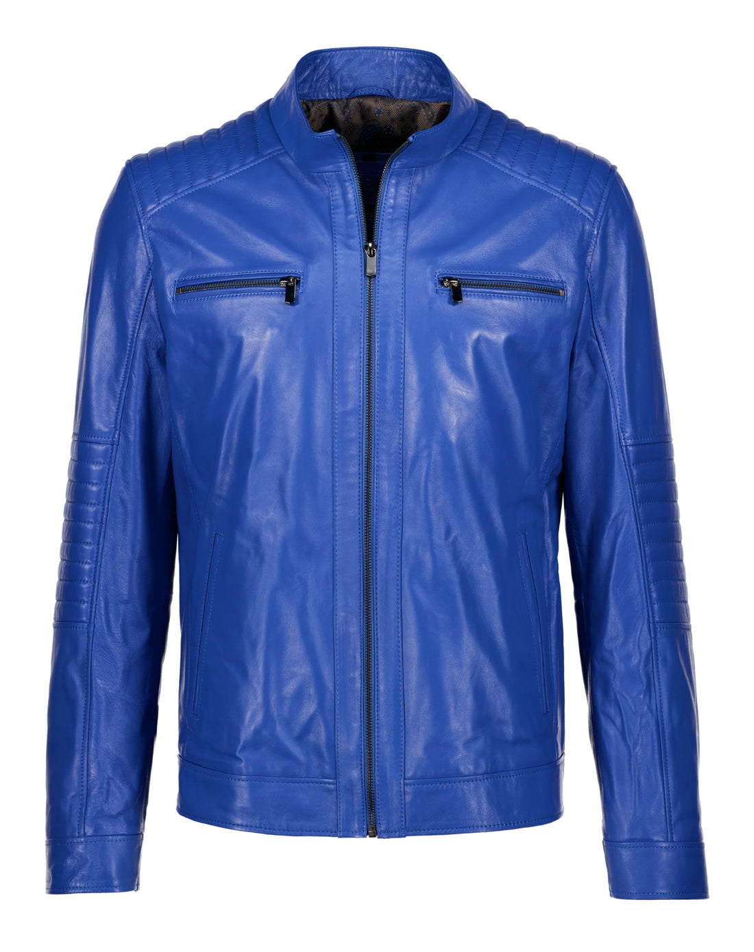 Lambskin Leather Jacket - Blue - Leather Jacket by Urbbana