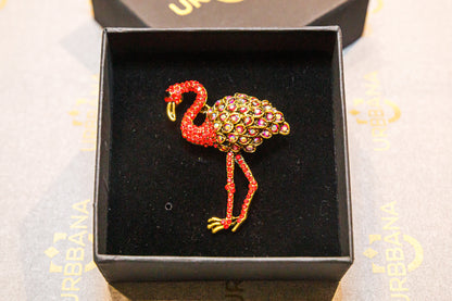 Embellished Flamingo Lapel Pin - Red - Lapel Pin by Urbbana