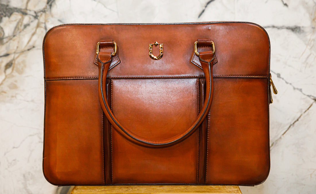 Cognac Patina Briefcase - Bags by Urbbana