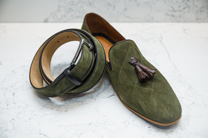 The Diamanté Suede Loafers - Khaki Green - Loafers by Urbbana