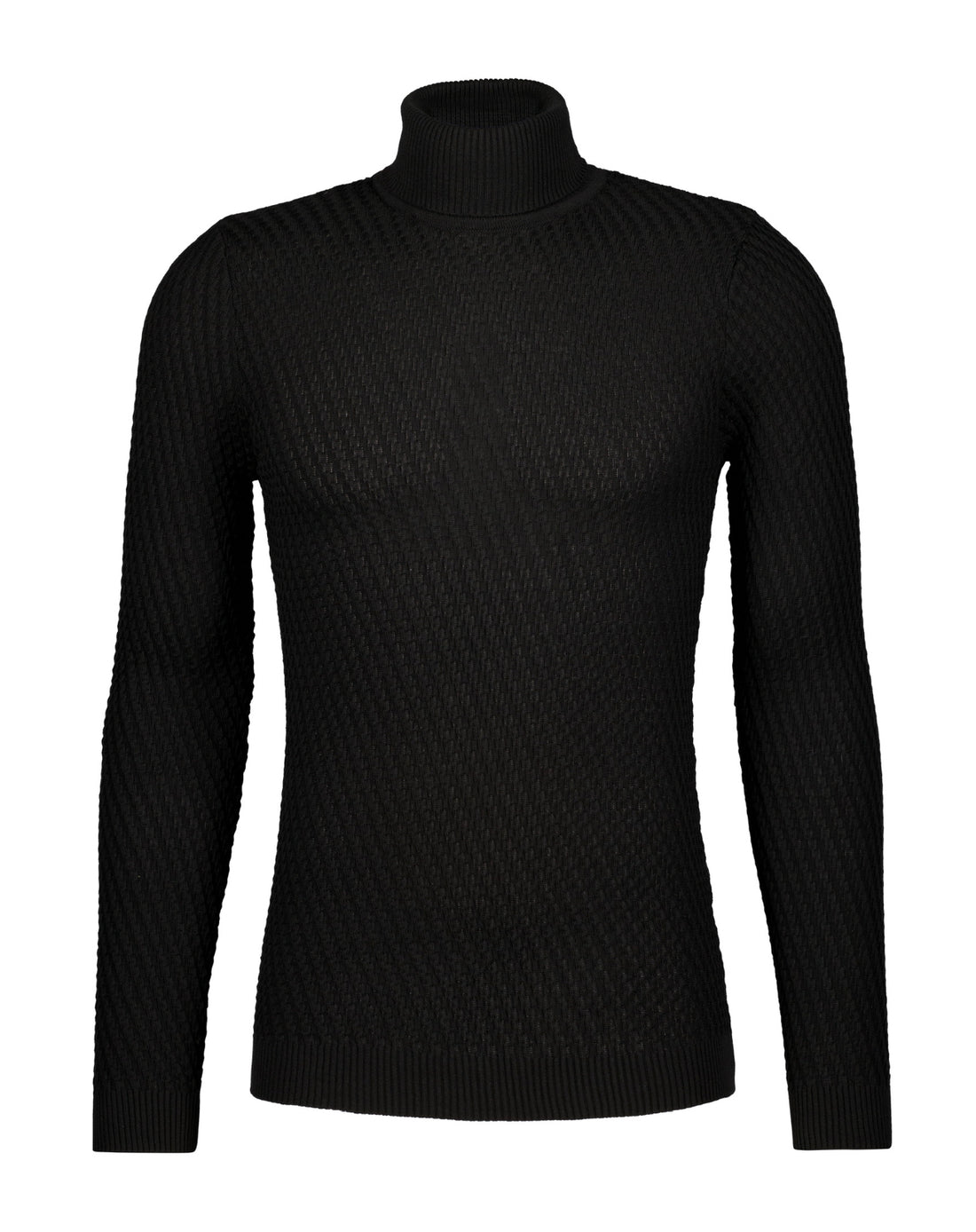 Textured Knit Turtleneck Sweater -  Black - Sweater by Urbbana
