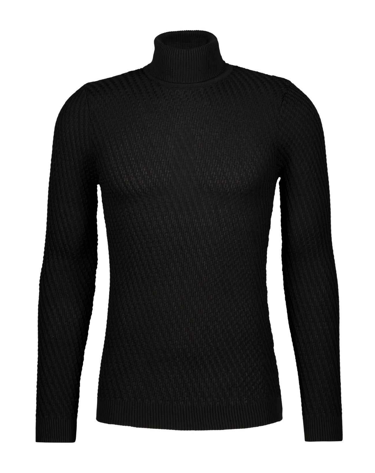 Textured Knit Turtleneck Sweater -  Black - Sweater by Urbbana