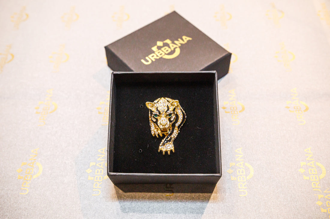 Embellished Tiger Lapel Pin - White and Gold - Lapel Pin by Urbbana