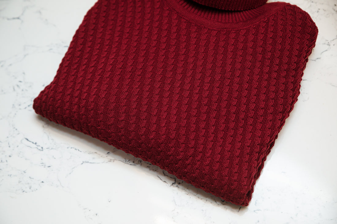 Textured Knit Turtleneck Sweater -  Red - Sweater by Urbbana