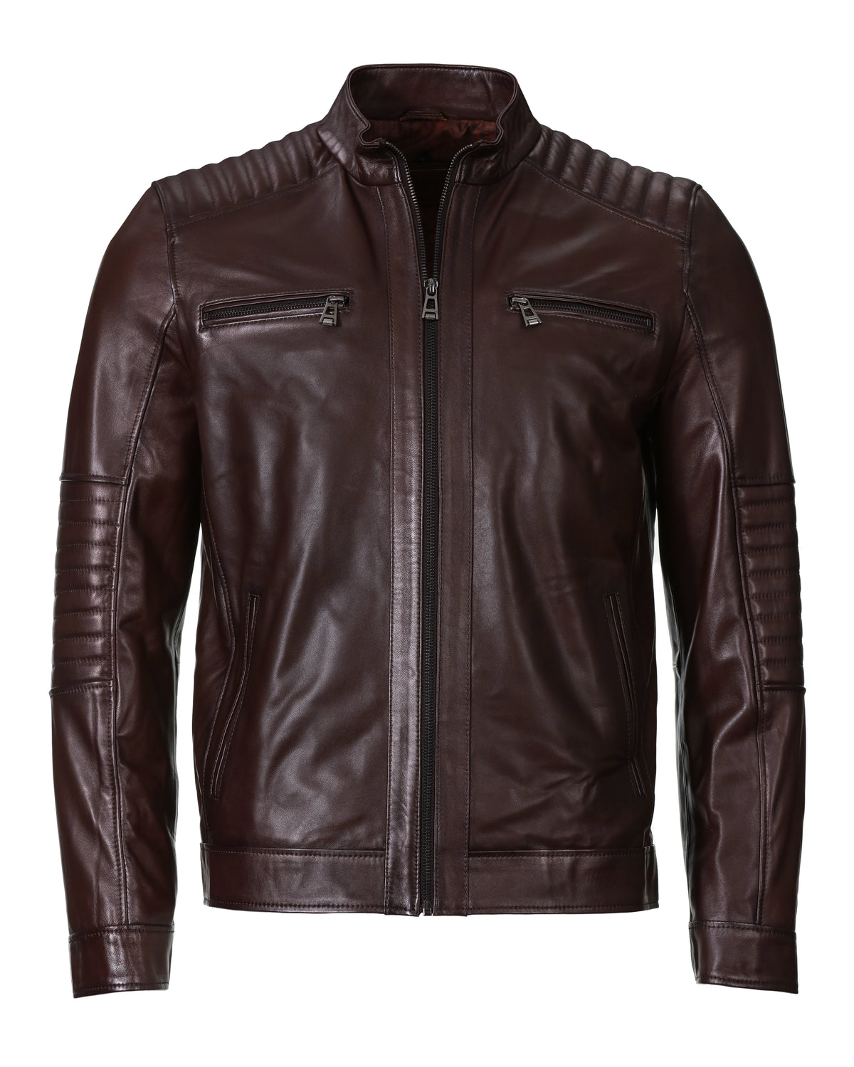 Cafe Racer Leather Jacket - Chocolate Brown - Leather Jacket by Urbbana