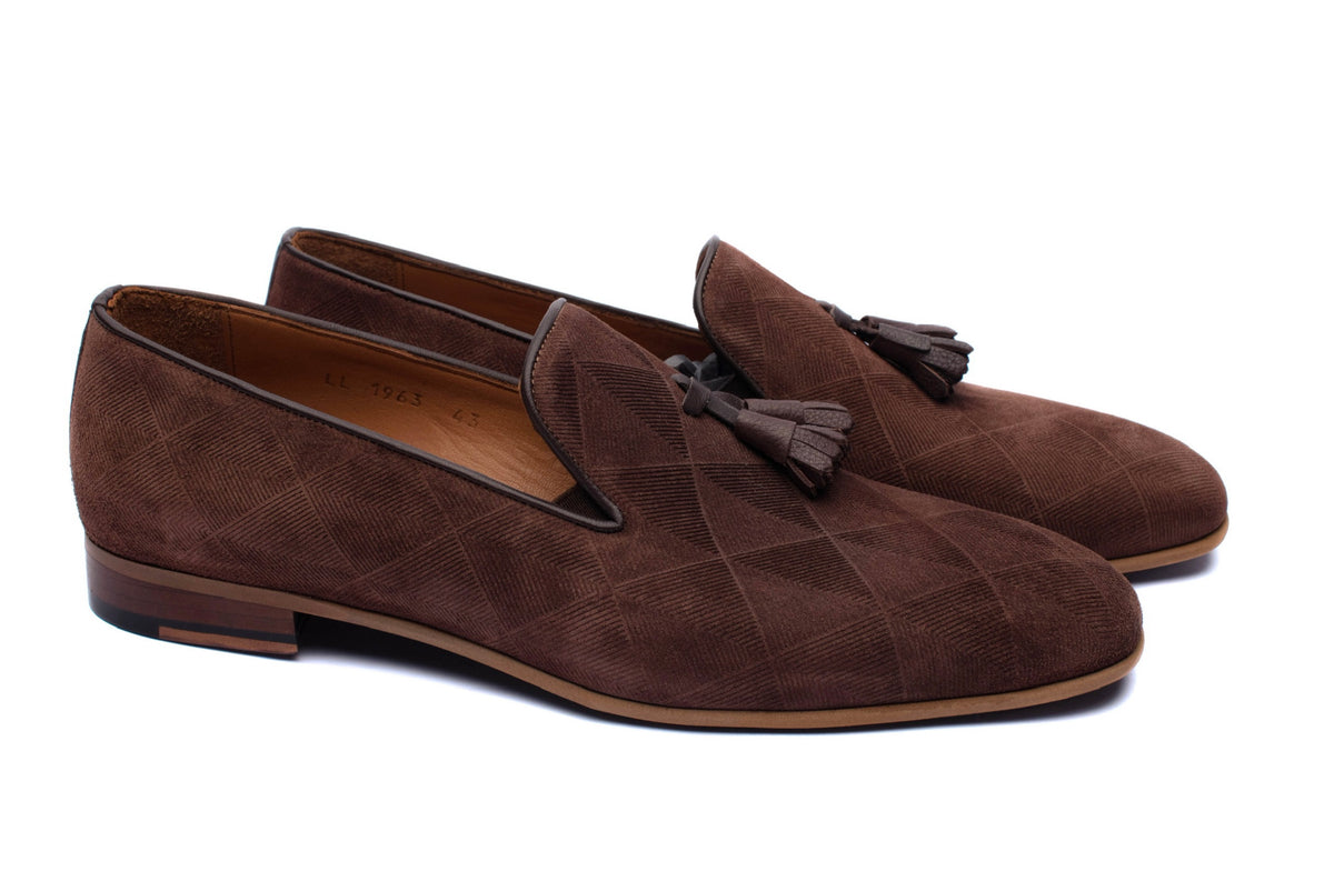The Diamanté Suede Loafers - Chocolate Brown - Loafers by Urbbana
