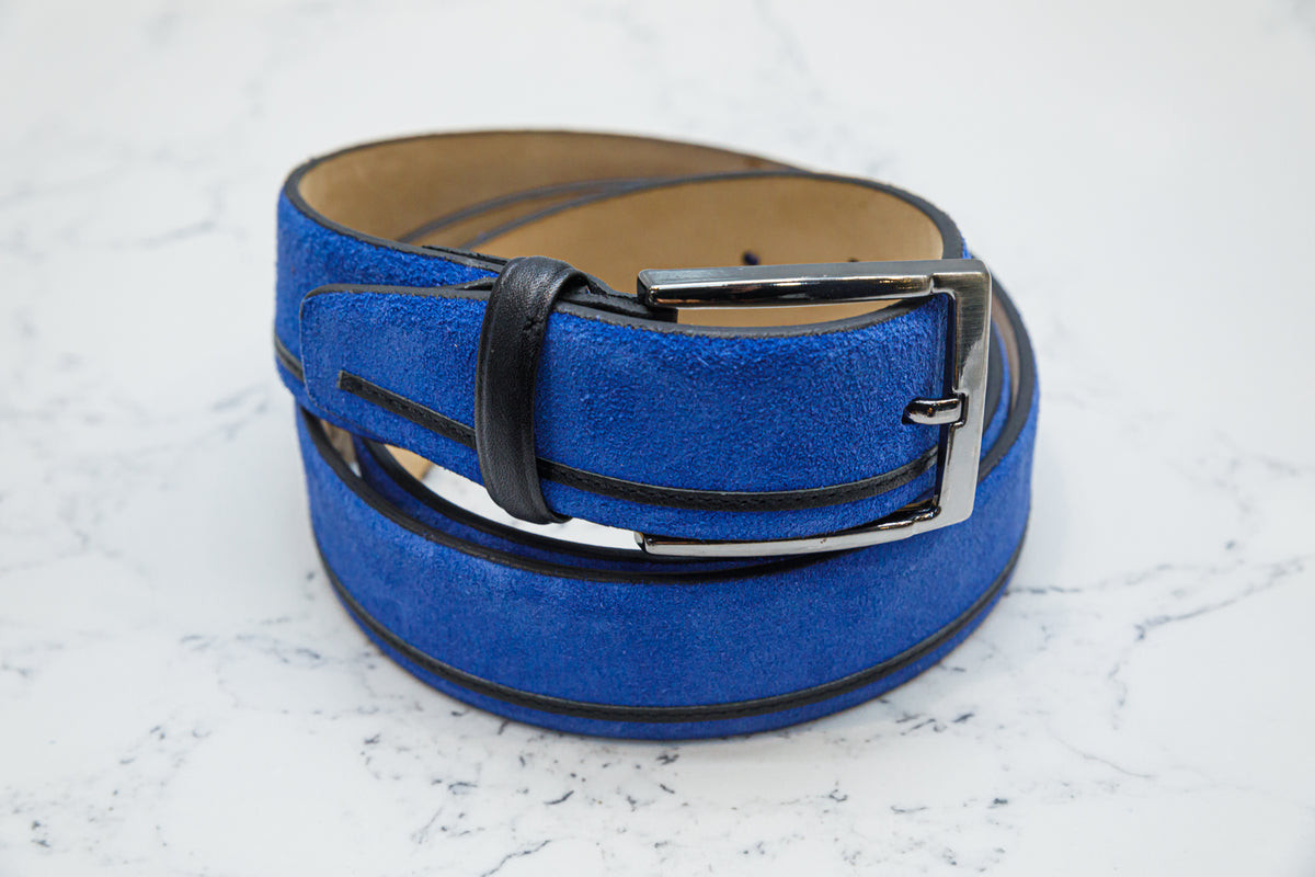 The Moreno Blue Suede Belt - URBBANA Handmade Belts